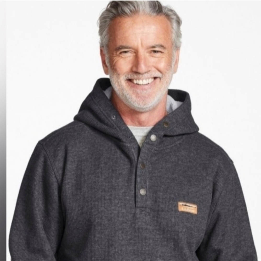 L.L. Bean Men's waffle knit fleece hooded sweatshirt